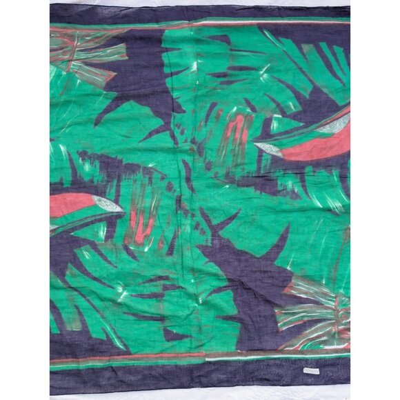 XL Toucan Palm Tree Sheer Scarf 48.5" X 68.5"  Designer Style Tropical READ FLAW - Picture 11 of 16